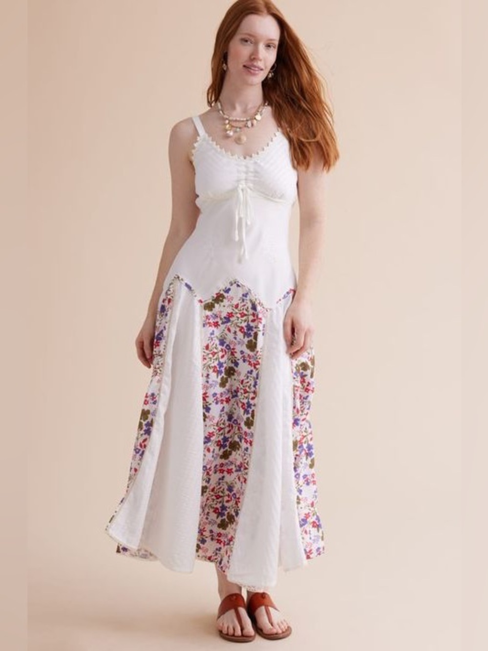 Earthbound Trading Co White Micro Bloom Maxi Dress Embroidered Maxi Dress L NWOT
